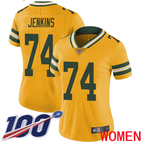 Green Bay Packers Limited Gold Women #74 Jenkins Elgton Jersey Nike NFL 100th Season Rush Vapor Untouchable